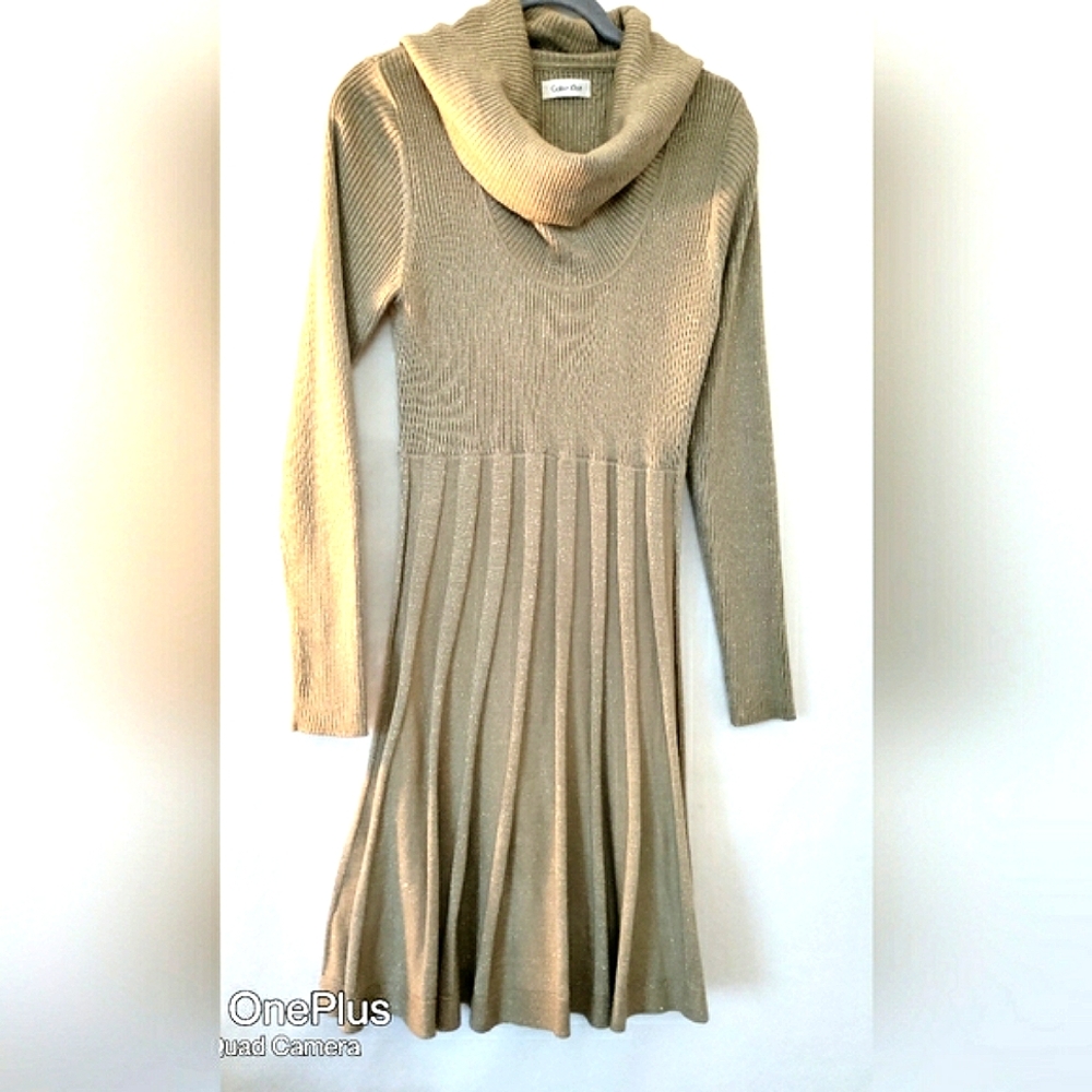 🎁 Calvin Klein sweater dress golden shade size M Christmas new year party